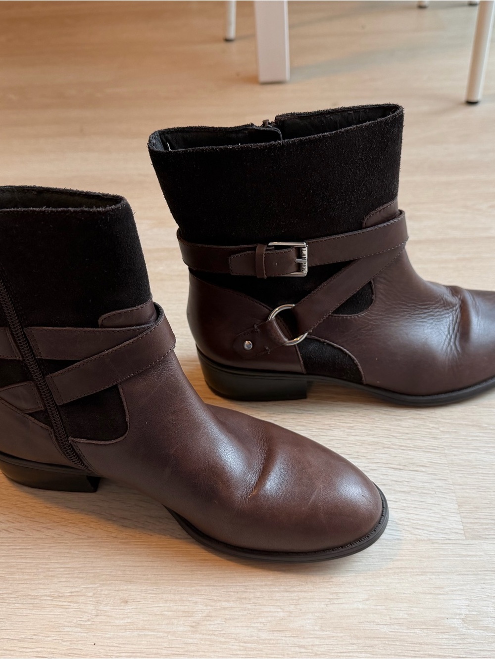 Ralph Lauren Dark Brown Leather & Black Suede Ankle Boots